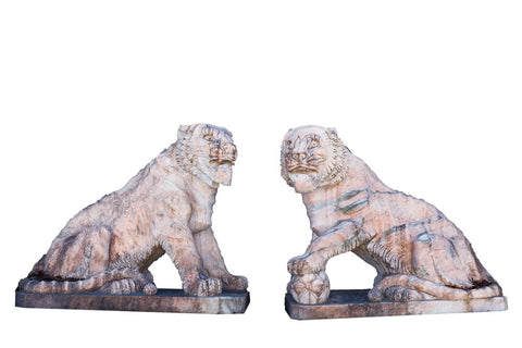 A Pair of Estremoz Marble Tigers T001