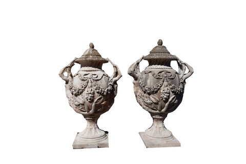 A Pair of Coad Stone Urns & Bases U02